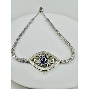 Evil Eye Bracelet 925 Silver Adjustable Charm Pendant CZ Stones